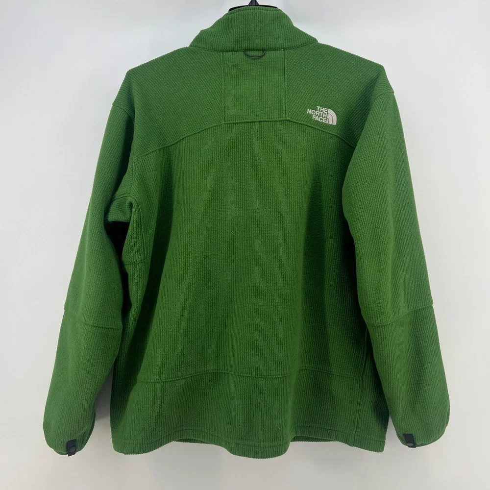 The North Face Mens XL Green Grid Fleece‎ Full Zip Jacket Waffle Knit Hiking XL